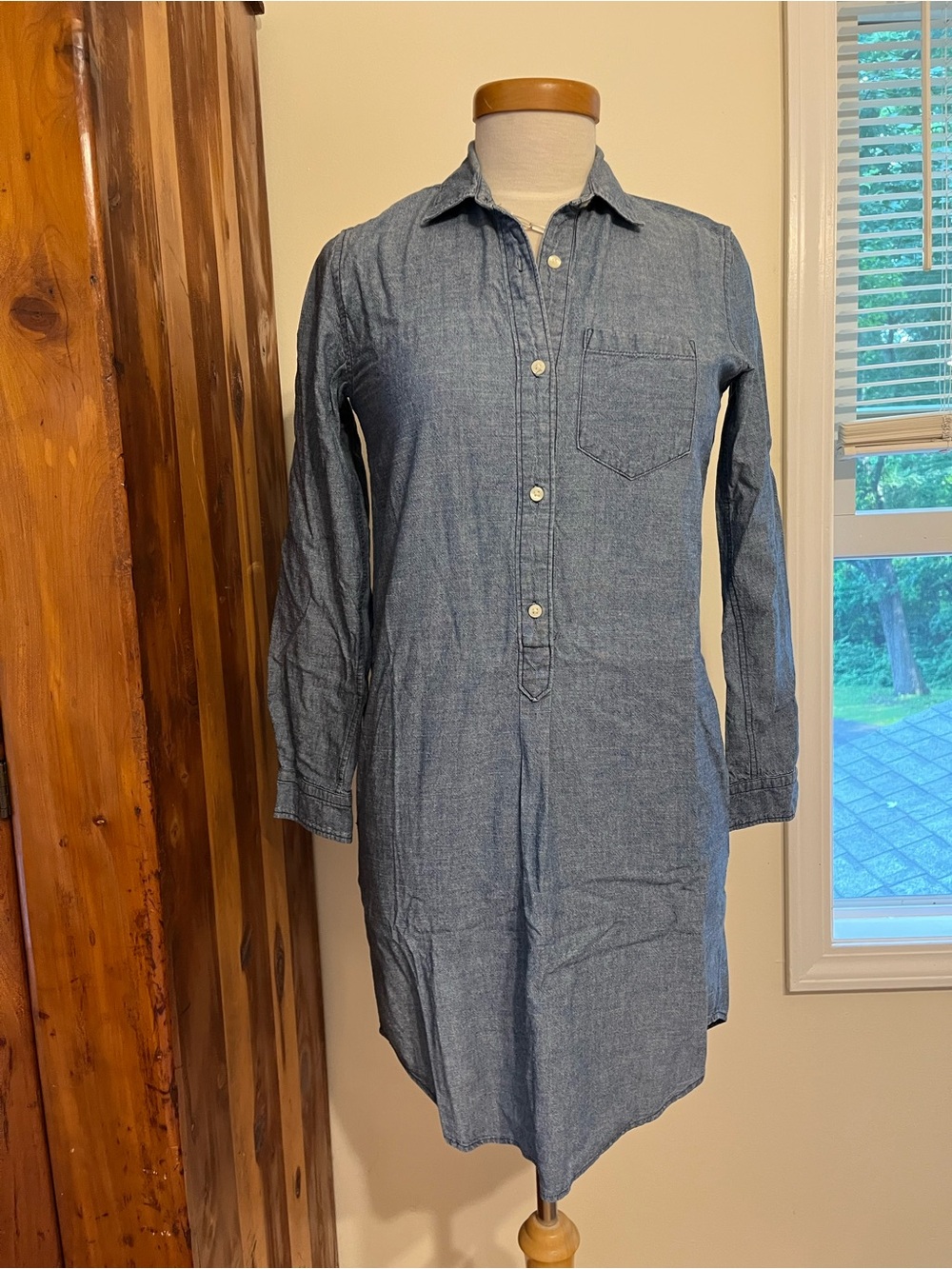 GAP Casual Long-Sleeve Chambray Shirt Dress - Blue